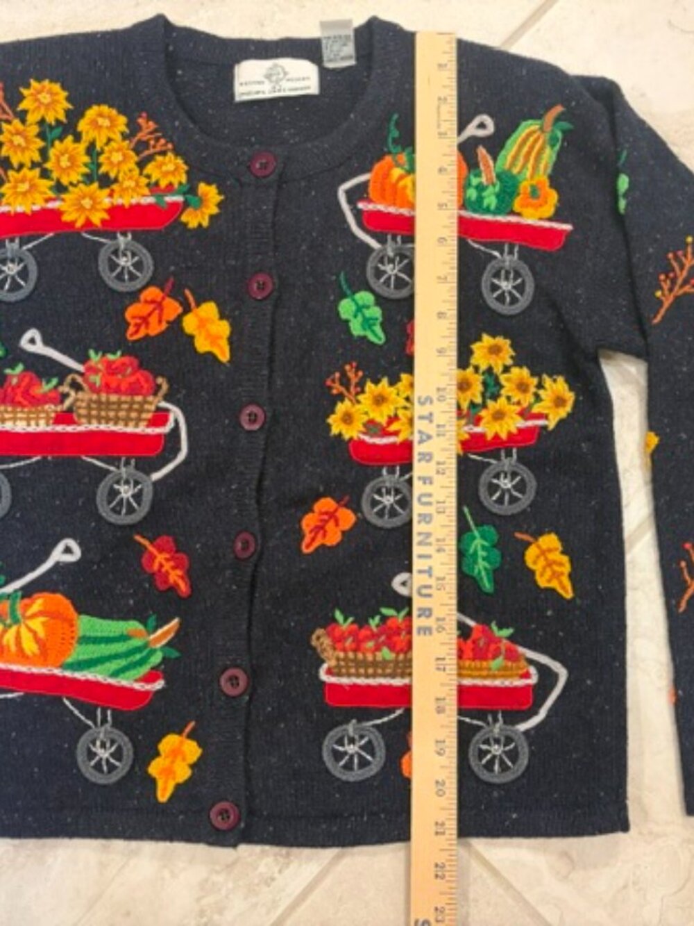 Vintage Design Options Phillip & Jane Gordon Fall Harvest Cardigan Sm Embroidery - Picture 12 of 12